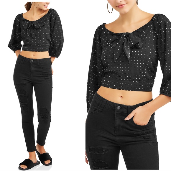 Polka Dot Puff Sleeve Smocked Open Back Blouse - Picture 2 of 4